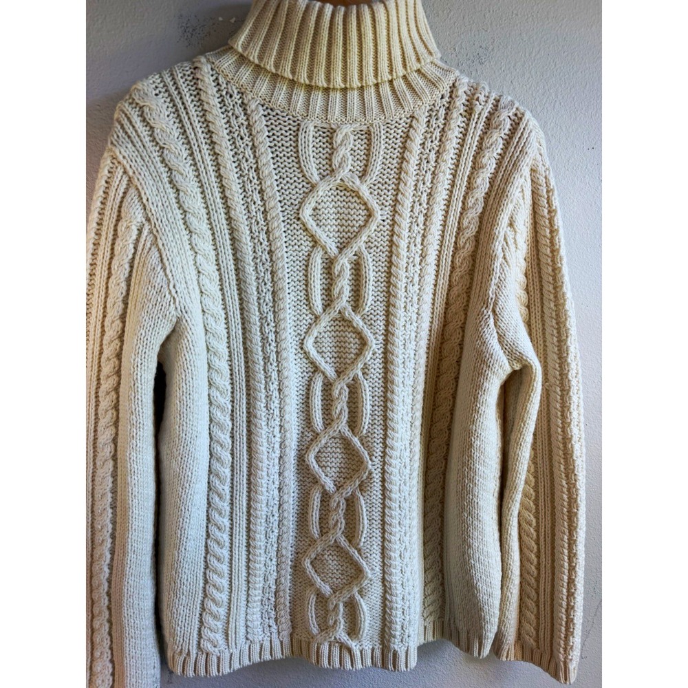 Croft & Barrow Women's S Ivory Cable Knit Turtleneck Wool Heavyweight Sweater
